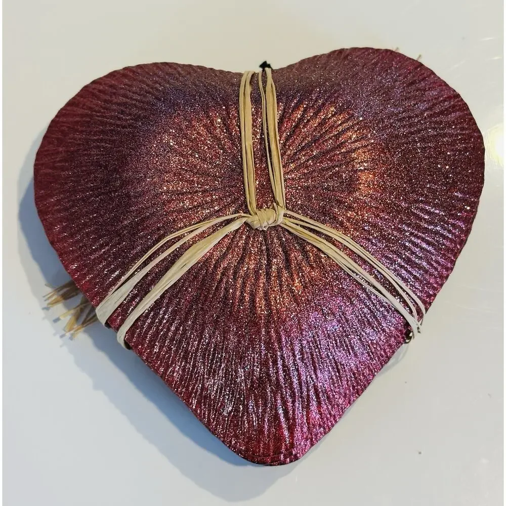 4 Akcam Red Glitter Glass Heart Appetizer Dessert Plate Dish Set Love Turkish